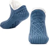 Slipper Socks for Women Men Warm Holding Sock Non Slip Knitted Thick Lined Cosy Winter Fluffy Bed Slippers Suitable for Indoor Home House Floor Blue