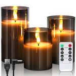 daphomeu Rechargeable Flameless LED Candles with Timer, Remote Control, 3D Simulation Glass Effect, 3 Pack, Grey - for Home Decor, Weddings, Parties, Christmas