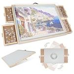 1500 Pieces 2 in 1 Tilting and Rotating Puzzle Board for Adults, Wooden Puzzle Table with 4 Drawers 64 x 87cm, Portable Board with Lazy Susan and Cover