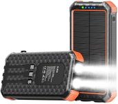 Solar Charger Power Bank 46800mAh, Solar Phone Charger Built-in 3 Cables 15W Fast Charging 4 Output for All Mobile Devices, 2 Inputs Solar Portable Charger with Dual Flashlights&Compass (Orange)