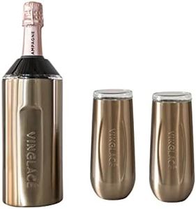 Vinglacé Champagne Bottle Chiller Gift Set- Portable Stainless Steel Sparkling Wine Cooler with 2 Stemless Champagne Flutes, Copper