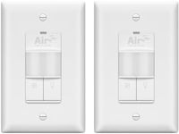 LIDER Fresh Air Circulator Timer and Motion Sensor Light Switch, PIR Sensor, Occupancy/Vacancy, No Neutral Required, ¼ HP, 1-Pole, UL Listed, White, Wall Plate Included, 2 Pack