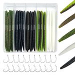 SANTKOL Senko Worms Soft Plastic Stick Bass Fishing Lure kit ,30pcs Wacky Rig Worms with Tackle Box, Soft Rubber Fishing Worms 5 inchs Fishing Worms for Bass Freshwater Saltwater