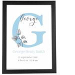 New Born Baby Boy Wall Art Gift | Personalised Name, Birth Date, Time and Weight | A3 A4 A5 Wood Effect Frames Available