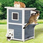 Petsfit Outdoor Cat House for Winter, 2-Story Cat House Outdoor Weatherproof for Outside Garden Cat Houses Cat Shelter/Kennel with Escape Door 51cm x 51cm x 81cm