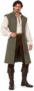 MCJC Men's Pirate Vest with Belt, Long Renaissance Costume Waistcoat for Halloween Green