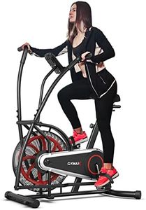 GYMAX Fan Bike, Air Exercise Bike with 8 Blades, LCD Monitor, Phone Holder & 2 Wheels, Fully Adjustable Resistance Stationary Bike, Assault Bikes for Home Gym Workout Fitness Exercise Equipment