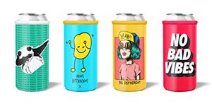 Coozybear 500ml Premium Can Coozy/650ml Bottle Sleeve, Drink Insulator,Can Cooler (Set of 4) (The Good Vibes only Collection)