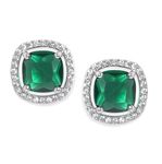 VAMA FASHIONS Trendy Silver Plated Cubic Zirconia AD Stone Square Stud Earrings Western Piercing Ear Studs For Women & Girls (Emerald Green Stud)