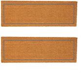 Nicola Spring Coir Double Door Mats - Natural Coconut Indoor Outdoor Welcome Mats - 120 x 40cm - Grey Inset - Pack of 2