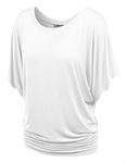 Lock and Love Women's Casual Short Sleeve Dolman Top Boat Neck or V Neck T Shirts, Wt742_white, S