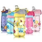 Fjbottle Kids Water Bottle with Straw, BPA Free Leak Proof 450ml Drinking Bottle, Eco Friendly Tritan Sports Water Bottle for Kids, One Click Flip Lid