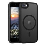 Telaso for iPhone SE 2022 Case, iPhone SE 2020 Case, iPhone 8/7 Case,Magnetic Case Compatible with Magsafe Wireless Charging Translucent Matte Back Slim Fit Full Body Shockproof Cover, Black