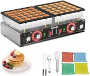 POPFOODEX 110V Mini Pancake Maker, 50PCS Commercial Dutch Pancake Griddle w/Non-Stick Coating, Pancakes Maker Machine With 2 Thermostats & 2 Timers, Suitable for Home Kitchens, Restaurants, Snack Bar