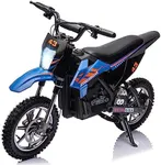 36V Kids Ride on Dirt Bike,15.5MPH Fast Speed Electric Battery-Powered Off-Road Motorcycle with 500W Brushed Motor,Max Load 175 lbs,LED Light,Leather Seat,Disc Brake,Air-Filled Tires,(Blue)