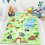 Enyhom Cute Fluffy Play Rugs for Floor 100 x 150 cm，Animals Learning Nursery Carpet Rugs Funny Zoo Road Kids Rug Colourful Educational Rug for Playroom Classroom Bedroom,Green