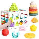 Montessori Toys for 1 Year Old, 2 in 1 Baby Toys 6 to 12 Months, Shape Sorter Toys with 14 Pcs Sensory Blocks&Stacking Toys, Baby Boys Girl Gifts for 1 2 Years Old Learning/Christmas/Birthday/Travel