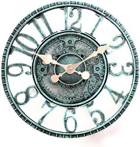 Lilyshome 12-Inch Poly-resin Pewter Indoor or Outdoor Wall Clock with Cog and Wheel Design