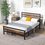 COSTWAY 4FT6/5FT Metal Bed Frame, Double/King Platform Bed Base with Wood Headboard, Footboard & 31cm Underbed Storage, Industrial Metal Slat Support Mattress Foundation, Noise Free (Double-196x144cm)
