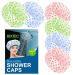 RIXTEC Shower Cap Set of 6 for Women, Reusable Waterproof Elastic Eva Free-Size Bathroom Shower Caps - For Homes, Spas, Salons, Hair Treatment, Beauty Parlors (Multicolored and Multi-design)