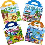 Reusable Sticker Book for Kids 3+, 4 Sets Stickers for Toddlers - Animals, Vehicle, Dinosaurs, Ocean, Toddler Sticker Book Ages 3, Toddler Travel Toys Ages 3+ Boy Girl Birthday Gifts