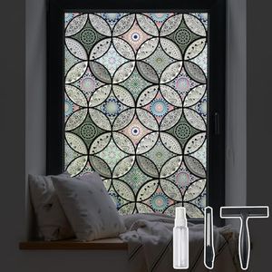 DKTIE Static Cling Decorative Window Film with Installation Tools Non Adhesive Privacy Film, Stained Glass Window Film for Bathroom Shower Door Heat Cotrol Anti UV 17.7 x 78.7 Inch