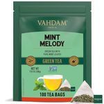 VAHDAM, Mint Green Tea Bags (100 Count) 100% Pure Leaf Tea, High Grown, Low Caffeine, Non GMO, Gluten Free | Plant-Based Pyramid Tea Bags | Direct from Source