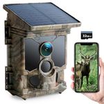 CEYOMUR Solar Wildlife Camera 4K 30fps, WiFi Bluetooth 46MP Trail Camera, 120° Detection Angle Night Vision Motion Activated IP66 Waterproof for Wildlife Monitoring with U3 32GB Micro SD Card