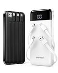 2 Pack of Portable Chargers with Built in Cables, 2PCS Slim 10000mAh Travel Essentials Battery Pack 6 Outputs 3A Power Banks for iPhone Samsung Pixel LG Moto iPad (Black + White)