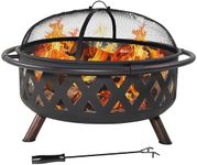 Sunnydaze Black Crossweave Outdoor Fire Pit - Wood-Burning Fire Pit for Outside with Spark Screen, Poker and Cover - 36-Inch