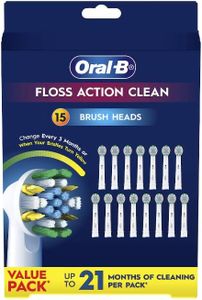 Oral-B Floss Action Clean Replacement Toothbrush Heads, Pack of 15