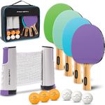 PRO SPIN All-in-One Ping Pong Set - Retractable Ping Pong Net for Any Table (72"), Ping Pong Paddles and Balls, Storage Case (4-Player Set, Purple/Blue/Mint/Green)
