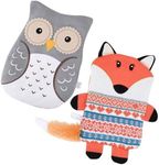 PixieCrush Microwavable Stuffed Animal - Set of 2, Orange Fox and Grey Owl, 7.9x11.4 inch- Knit Bedtime Stuffed Animals for Kids - Dual Hot & Cold - Heating Pack & Ice Pack