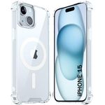 TheGiftKart TPU+PC Shockproof Ultra-Hybrid Back Cover Case For Iphone 15 Compatible With Magsafe | 360° Protection | Crystal Clear Hard Back Cover Case For Iphone 15 (Transparent Bumper), Transparent