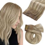 Moresoo Clip in Hair Extensions Human Hair Ombre Light Brown Mixed with Golden Blonde Balayage Hair Extensions for Women Clip in Remy Human Hair Double Weft Clip Hair Extensions 5pcs/70g 14Inch