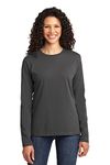 Port & Company Ladies Long Sleeve 100% Cotton T-Shirt, Charcoal, XX-Large