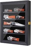 LIUYALO Knife Display Case 5 Rows Pocket Knife Display Cases for Collections Stand Military Folding Knife Shadow Box Wall Cabinet with UV Protection Acrylic Lockable, Black