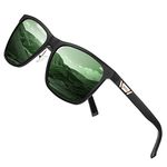 DUCO Unisex Metal Classic Polarised Sunglasses Mens with UV400 Protection for Outdoor Sports 3029H (Black Frame Dark Green Lens)