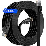 Internet Cable 20m Long CAT 6 Ethernet Cable High Speed 1000Mbps Gigabit Flat Lan Cable Compatible with Cat.5e Cat.6 for PS5 PC Switch Router Xbox Smart TV Home Office Network Black