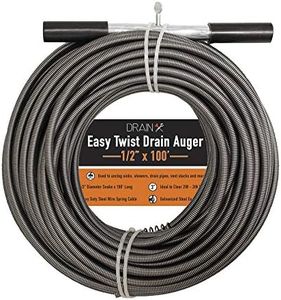 Drainx Easy Twist Drain Auger | Flexible Plumbing Cables for Cleaning Drainage Clogs Includes Storage Bag and Protective Gloves, 1/2" Diameter, 100 FT