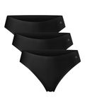 DANISH ENDURANCE 3 Pack Women's Invisible Thong Knickers, No-show Panties, Workout Underwear, Black, XX-Large