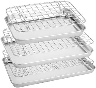 STEELUS Baking Sheet with Rack Set (3 Pans + 3 Racks), Smooth Stainless Steel Cookie Sheet with Grid Cooling Rack, Nonstick toaster Oven Tray and Rack Set