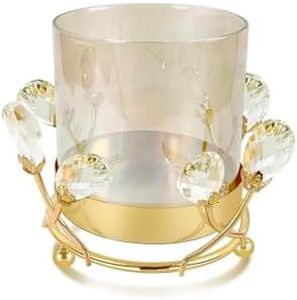 YIUTOYILY Hurricane Candle Holder, Gold Pillar with Crystal Accents & Windproof Glass Lid - Elegant Centerpiece for Weddings, Dinners, Party Decor