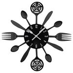 Timelike Kitchen Cutlery Wall Clock with Forks and Spoons for Home Decor (Black)