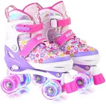 SULIFEEL Rainbow Unicorn 4 Size Adjustable Light up Roller Skates for Girls Boys for Kids,Floral
