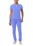 Adar Addition Go-Higher Scrub Set for Women - Notched V-Neck Scrub Top & Skinny Cargo Scrub Pants - A9600 - Ceil Blue - L