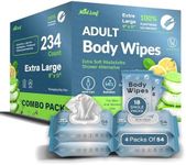 XL Deodorizing Body Wipes with Vitamin E Aloe Scent 9x11 | Thick Cleansing Natural Adult Shower Wipes | Hypoallergenic Washcloths Incontinence Camping Travel Gym | Combo Pack 216 + 18 Individual Wipes