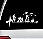 Hiker Girl Camping Tent Paddleboard Heartbeat Decal Sticker for Car Window