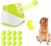 Mloowa Automatic Ball Launcher for Dogs ，Interactive Dog Ball Thrower Adjustable Distance 10-30ft Tennis Ball Thrower Including 2-inch Small Sized Tennis Balls (Yellow green-12 Balls)