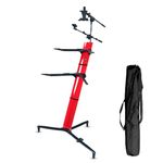 Kadence NK301RD Touring Series Professional Double Tier Z-Style Keyboard/Spider Stand | Adjustable Upper Tier | Tablet Holder | Fits 61-Key, 76-Key & 88-Key Keyboards | Includes Carry Bag | Red